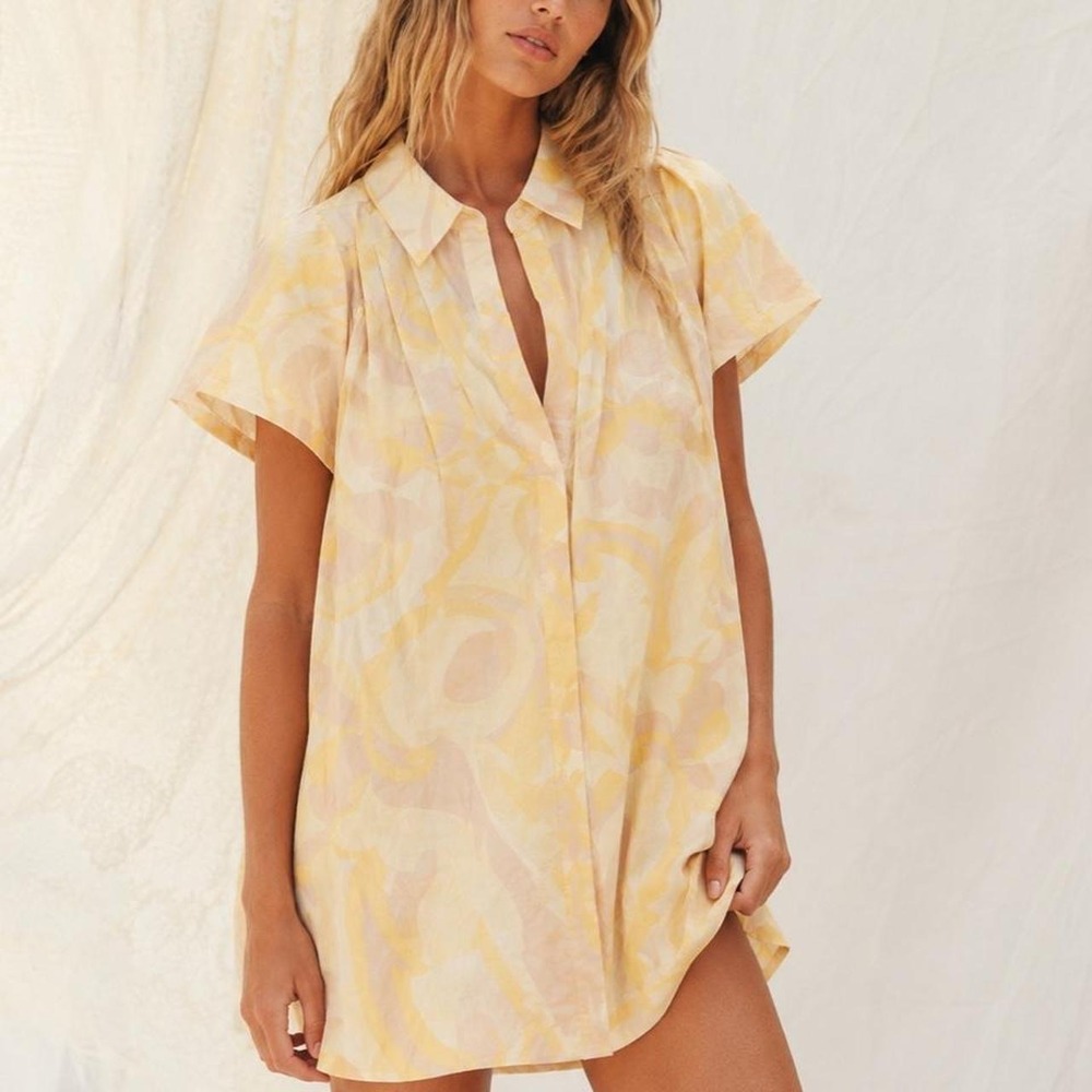Spell & The Gypsy Collective Sundown Shirt Dress Yellow Paisley Mini Small